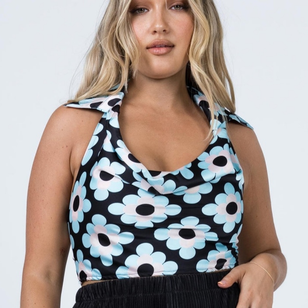 Princess Polly | NWT Botanic Sky Halter Top Blue Floral Size 6